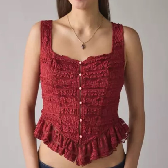 Urban Outfitters Tops - NWT Urban Outfitters Kimchi Blue Amara Ruffle Lace Button-Front Tank Top in Red